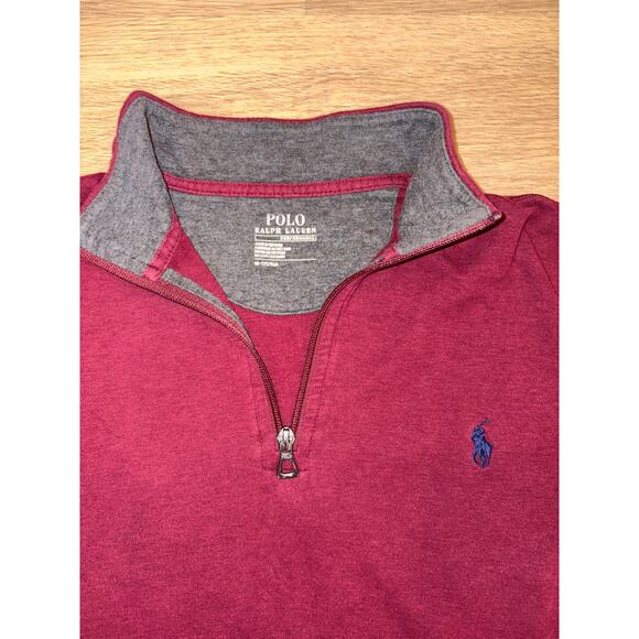 Polo Ralph Lauren dark red performance 1/4 zip long sleeve jacket mens size med - Picture 2 of 3